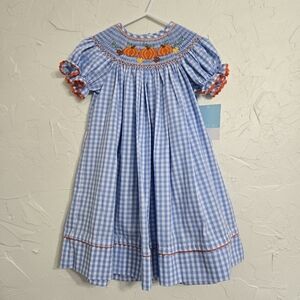 Anavini Girls Blue Gingham Sleeveless Dress with Collar - Smocked Sailboats main image 1